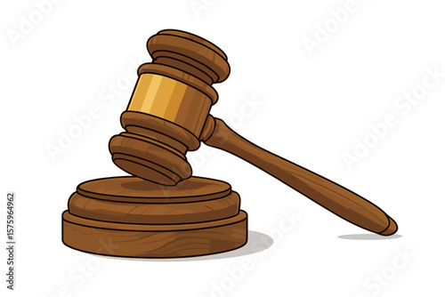 Judge’s gavel and sound block. Wooden gavel hammer for court, law, legal decision, auction, justice, courtroom, sentencing, verdict, legal system, authority, rule of law, vector illustration