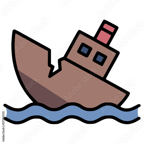 shipwreck on a sea flat color vector illustration template design