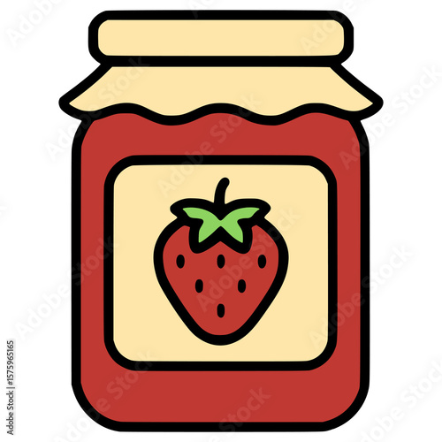 strawberry jam in a jar flat color vector illustration template design