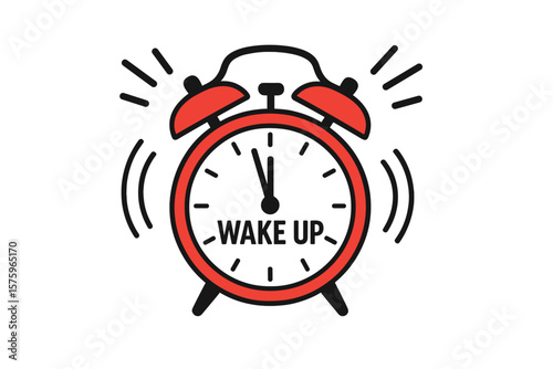 Alarm clock ringing icon. Wake up call concept. Morning routine and getting up from bed. Loud signal for deadline and time management. Retro mechanical watch vector illustration.