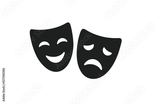 Theater Masks Icon. Comedy and Tragedy Symbol. Classic Happy and Sad Face Masks. Drama, Performance, Acting, Emotions, Stage, Entertainment, Masquerade, Theatre, Symbolic Expression