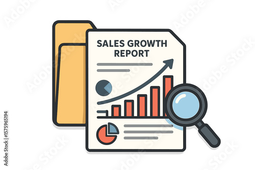 Auditing concepts and sales growth report. Boosted sales graph and analytics data. Document with folder. Big data analysis, seo analytics, and financial research concept.