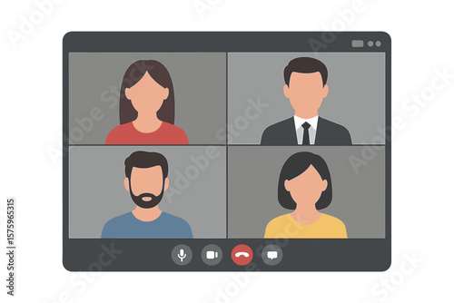 Video conference call interface mockup. Online meeting workspace vector. Group video chat screen template. Remote teamwork. Virtual communication app. Business collaboration.