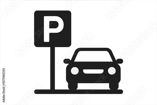 Car parking sign icon. Parking lot or space symbol. Automobile vehicle parked in a transport zone. Flat vector illustration for web or traffic signage. Simple minimal design.