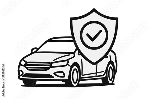 Car with shield. Car insurance concept. Auto safety and security service. Vehicle protection policy with check mark guarantee. Property protection illustration vector.