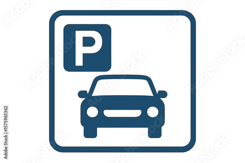 Car parking sign. Parking space icon. Parking lot symbol. Flat vector illustration. Automobile park area pictogram. Road sign for transport. Vehicle park zone. Public notice.