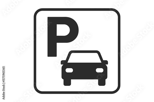 Parking sign icon vector. Car park symbol. Automobile parking lot pictogram. Roadside information for drivers. Public transport zone. Urban city street graphic element. Simple.