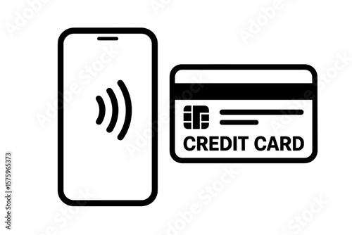 Contactless Payment Concept, Mobile Phone NFC Tap, Credit Card Chip, Wireless Transaction, Digital Wallet, Secure Mobile Banking, Vector Illustration, Transparent Background