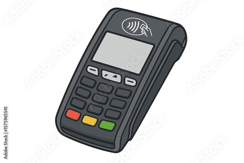 Modern POS Terminal for NFC Contactless Payments. Electronic Card Reader Device. Wireless Payment Machine. Secure Transaction Technology. Retail Checkout. Vector Illustration Isolated