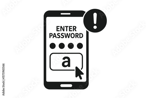 Mobile phone password entry icon. Secure login authentication, password protection, two-step verification, security alert notification, access authorization, data privacy concept