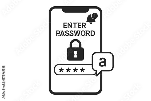 Mobile phone password entry screen vector. Secure login, password protected access, lock icon, two step authentication, notification alert, verification, authorization concept illustration