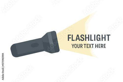 Flashlight shining a light beam in the dark. Concept of search, discovery, and finding a solution. Banner with place for text. Vector illustration, flat design icon.