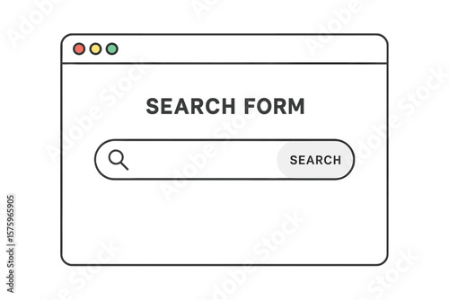 Modern Search Form UI Template for Websites, Minimal Browser Window, Magnifying Glass Icon, Flat Vector Illustration, Clean User Interface, Online Search Bar Design, Editable Isolated Layout