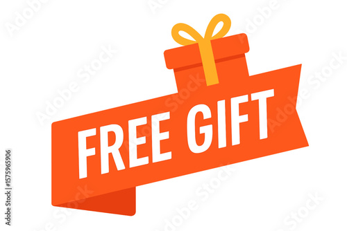 Free gift promotion banner with gift box icon. Special offer, bonus marketing label. Surprise present giveaway tag or sticker for sale, advertising and shopping design.