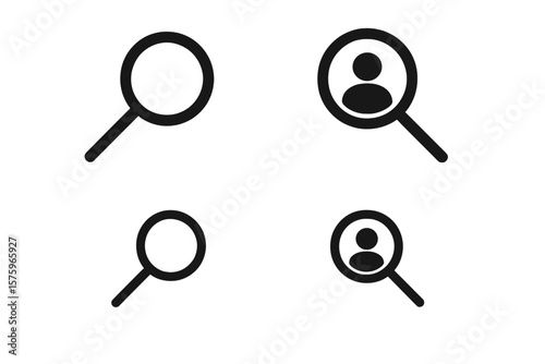 Magnifying Glass Search Icons Set. Loupe Symbol Collection. Find People, Employee Recruitment, User Search, Job Candidate, Profile Identification, Vector Illustration