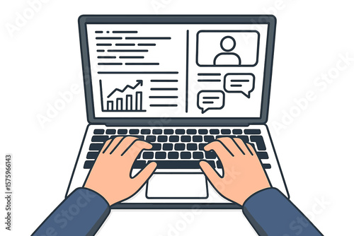 Hands Typing on Laptop Keyboard, Online Work, Coding, Financial Report Planning, Virtual Meeting, Remote Education, Digital Communication, Business Productivity Concept