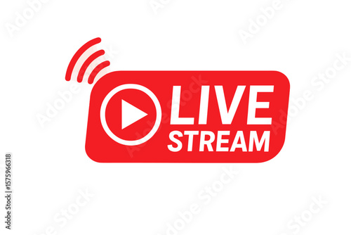Live stream icon, online streaming play button, broadcast symbol, TV sport news radio, live video stream, webcast emblem, internet media, digital transmission, webcast template