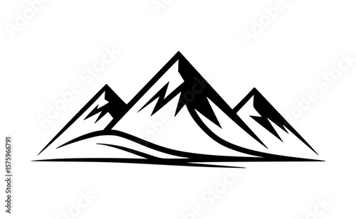 Minimalist Mountain Silhouette Vector Design - Black and White Mountain Range Illustration