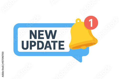 Modern new update notification banner with alert bell icon, web interface message, system software upgrade, app update alert, digital reminder, vector illustration