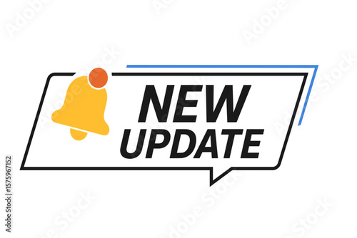 Modern New Update Notification Banner with Alert Bell Icon, Software Upgrade Message, System Update Web Label, Digital Reminder, Vector Graphic for Website Interface