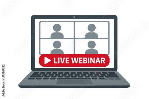 Live Webinar Online Training on Laptop, Video Conference Interface, Distance Education, Digital Communication, Online Course, Remote Learning, Streaming, Virtual Meeting Concept