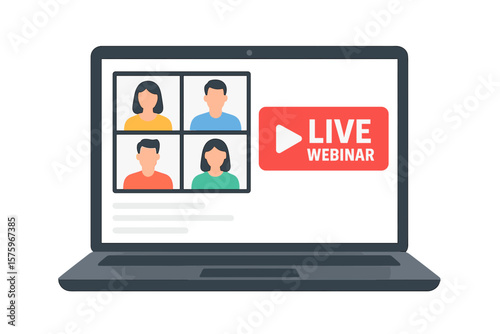 Live Webinar Online Training on Laptop. Video Conference Call with Diverse People. Distance Education, Online Course, Digital Communication, Remote Learning, Streaming Concept