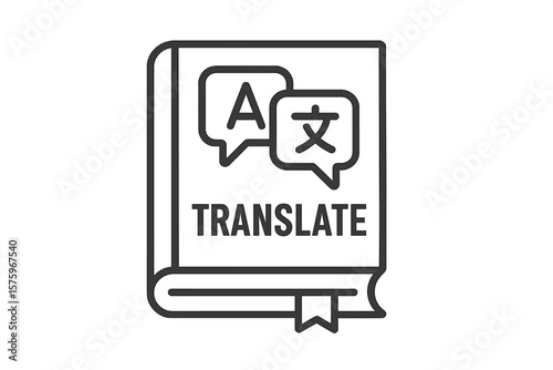 Language Translation Concept Icon. Dictionary Book with Speech Bubbles, English and Chinese Characters, Translate Text, Communication, Multilingual Learning, Vocabulary, Education, Linguistics