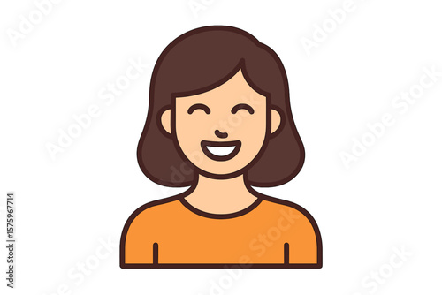 Female Avatar Icon. Woman Profile Picture. Cartoon Character. User Account Symbol. Brown Hair. Orange Shirt. Flat Design. Minimalist Style. Isolated on White. Digital Portrait. Vector Illustration