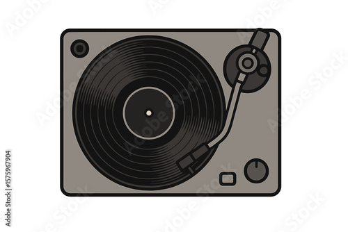 Retro Vinyl Record Player Turntable. DJ Equipment. Vintage Music Player. Analog Audio Device. Classic Gramophone. Record Spinning. Nightclub Party. Sound System. Music Technology. Vector Illustration