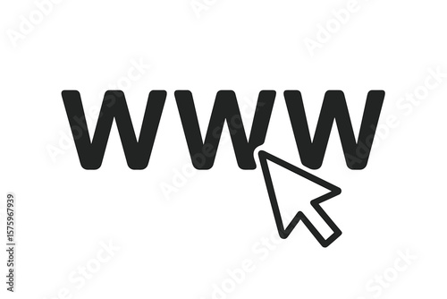 WWW Internet Web Icon with Cursor Pointer. Website Address Symbol. Online Network Access. Digital Link Navigation. Web Page Domain Concept. Vector Illustration Isolated on White Background
