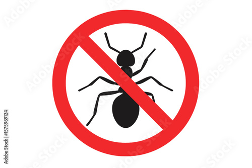 No Ants Allowed Sign. Vector Prohibited Symbol for Insecticide, Pest Control, Sanitation, Institutional Hygiene, Infestation Prevention, Warning, Caution, Insect-Free Zone, Clean Environment