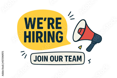 We're Hiring Announcement Vector. Join Our Team Recruitment Flyer Design with Megaphone. Job Vacancy Message, Open Position, Employee Search, Hiring Notice, Career Opportunity