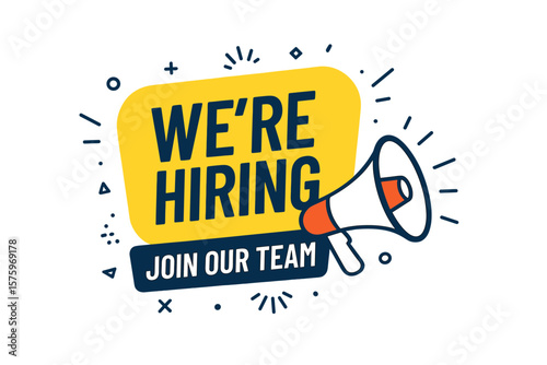 We’re Hiring Announcement Vector with Megaphone, Join Our Team Recruitment Flyer, Job Vacancy, Open Position, Employment Opportunity, Staff Hiring, Career Invitation Design