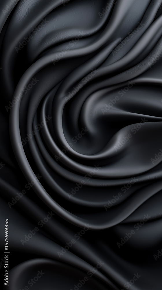 Fototapeta premium Smooth black fabric draping elegantly with rich texture