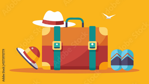 8 Suitcase With Sun Hat And Flip Flops Resting O