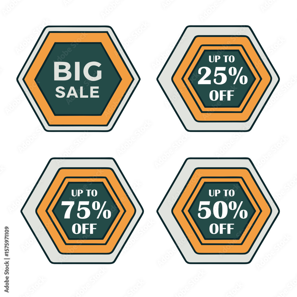 Obraz premium Hexagonal sale badges with discount percentages offer