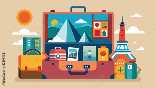 34 Open Suitcase Showing Souvenirs  Postcards  A