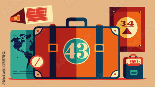 43 Vintage Suitcase With Global Travel Stamps An