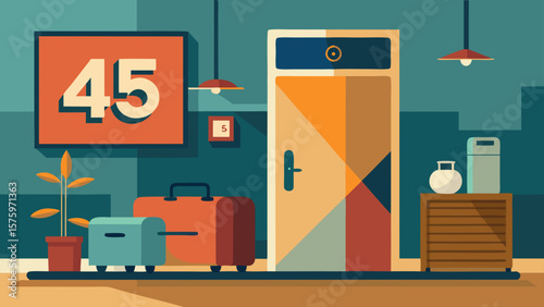 45 Hotel Lobby Reception Scene With Suitcase On