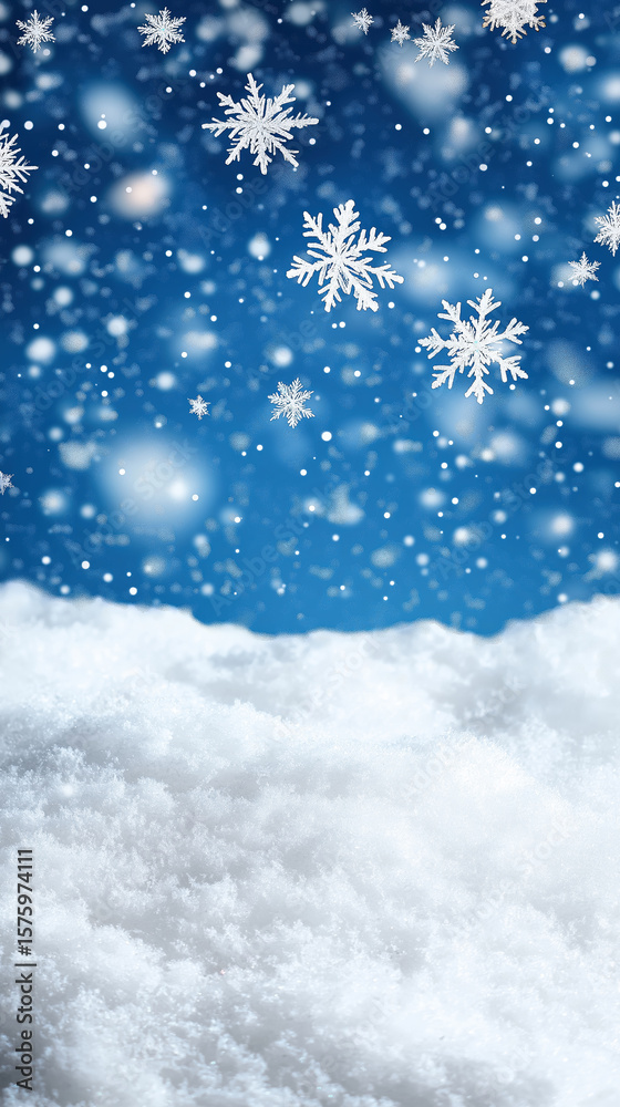 Naklejka premium Snowflakes fall gently over a winter landscape in a serene setting