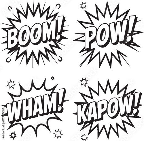 Comic Book Sound Effects Boom, Pow, Wham, Kapow!  Illustrations