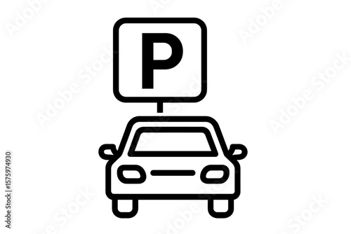 Car parking icon, vehicle park lot symbol. Auto transport pictogram. Public park area. Available spot zone. Traffic road sign for driver. Automotive service vector outline.