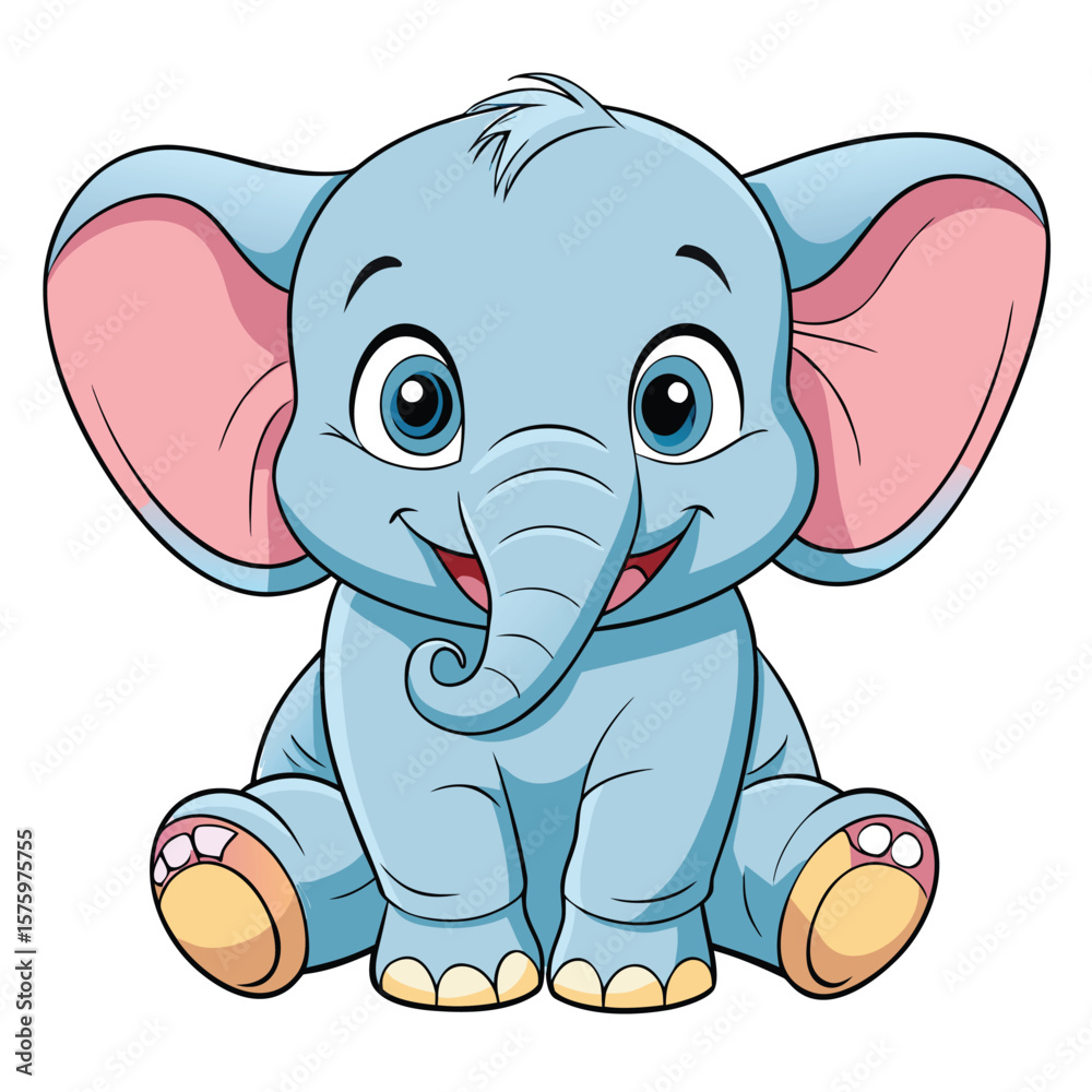 Fototapeta premium Cute light blue cartoon elephant sitting