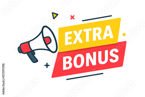 Extra bonus offer with megaphone vector banner. Special shop proposition. Super sale announcement. Loudspeaker for marketing, advertising, promotion. Discount sticker concept.