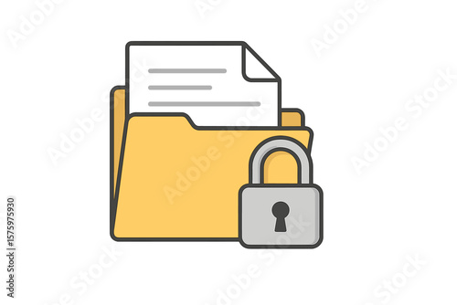 Data security and privacy concept. Folder with documents and a lock. Secure confidential file. Personal data protection and safety. Cybersecurity icon. Information storage.