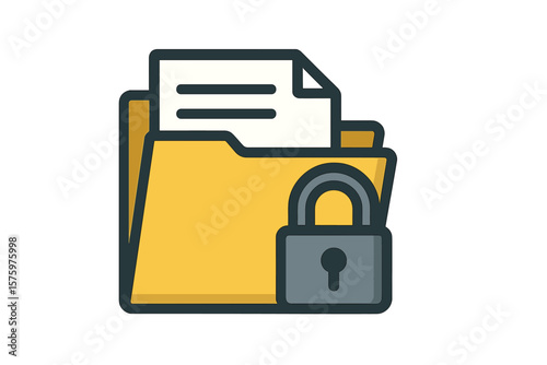 Secure confidential file folder with documents and a lock. Data security and privacy concept. Personal data protection. Secure file information storage vector illustration.