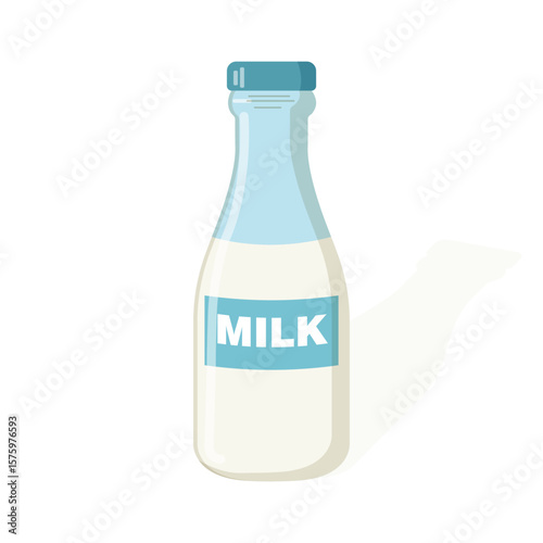 Vector image  bottle of milk. White liquid in  bottle. Image on isolated background.