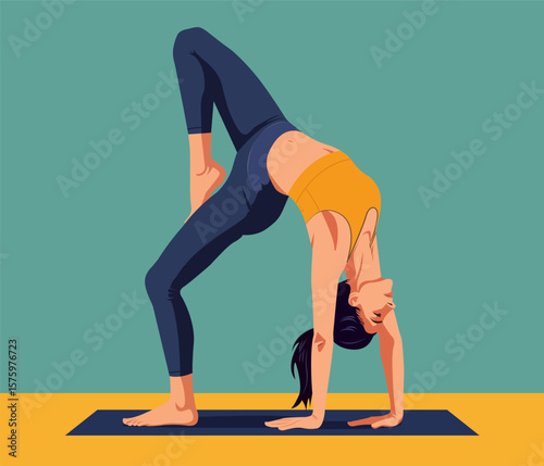 Vector illustration of a girl practicing yoga. Meditation and asanas.
