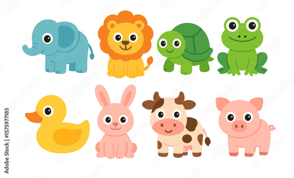 Fototapeta premium Cute cartoon animals vector set for kids' designs and educational materials