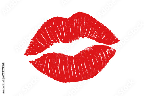 Red lipstick kiss mark vector illustration. Sexy lip print stamp isolated on white. Symbol of love, passion, romance for Valentine's Day. Beauty and makeup cosmetic concept.